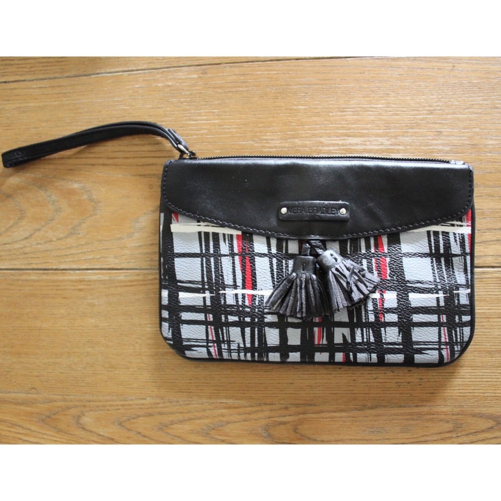 Vera Bradley Wristlet Pebbled PVC Black Red White Gray Brushstroke Preowned